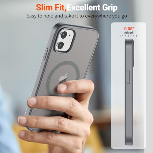 Image of SUPFINE Magnetic for iPhone 12 Mini Case & iPhone 13 Mini Case (Compatible with MagSafe) (Military Grade Drop Protection) Slim Translucent Matte Shockproof Phone Cover,Gray