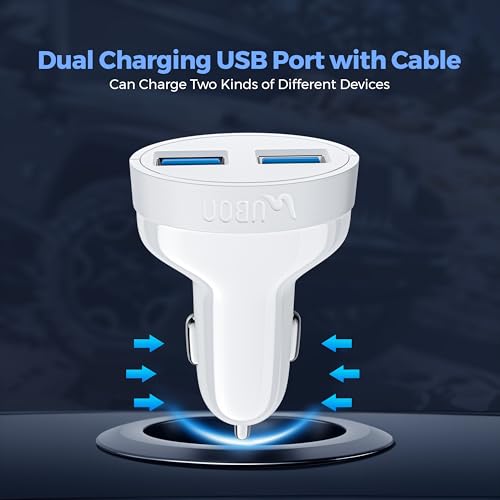 Image of Ubon CH85 20W Dual USB Car Charger with Micro USB Cable | Fast Charging Car Adapter | Overheat & Overvoltage Protection | Compact & Durable Design | Compatible with All Smartphones & Devices (White)