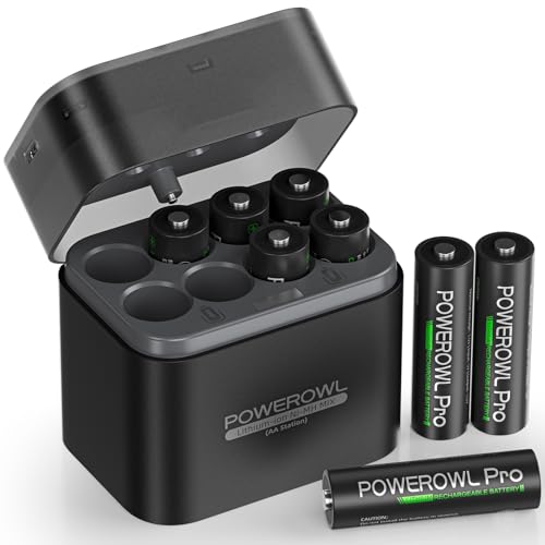 POWEROWL Rechargeable Lithium AA Batteries 8 Pack with Charger 1.5V 3600mWh Double A Battery with Li-ion/NiMH Charger Storage Box for Camera Game Controller