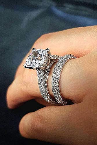 2-piece Zircon Super Bright Ring 925 Sterling Silver Crystal CZ Wedding Ring Engagement Ring Bridal Set Jewelry Gift (8)