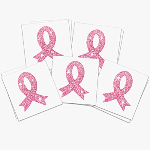 Dopetattoo 50 Pcs Breast Cancer Awareness Accessories Glitter Tattoo Stickers Temporary Face Stickers Pink Ribbon Body Tattoos for Women Girls
