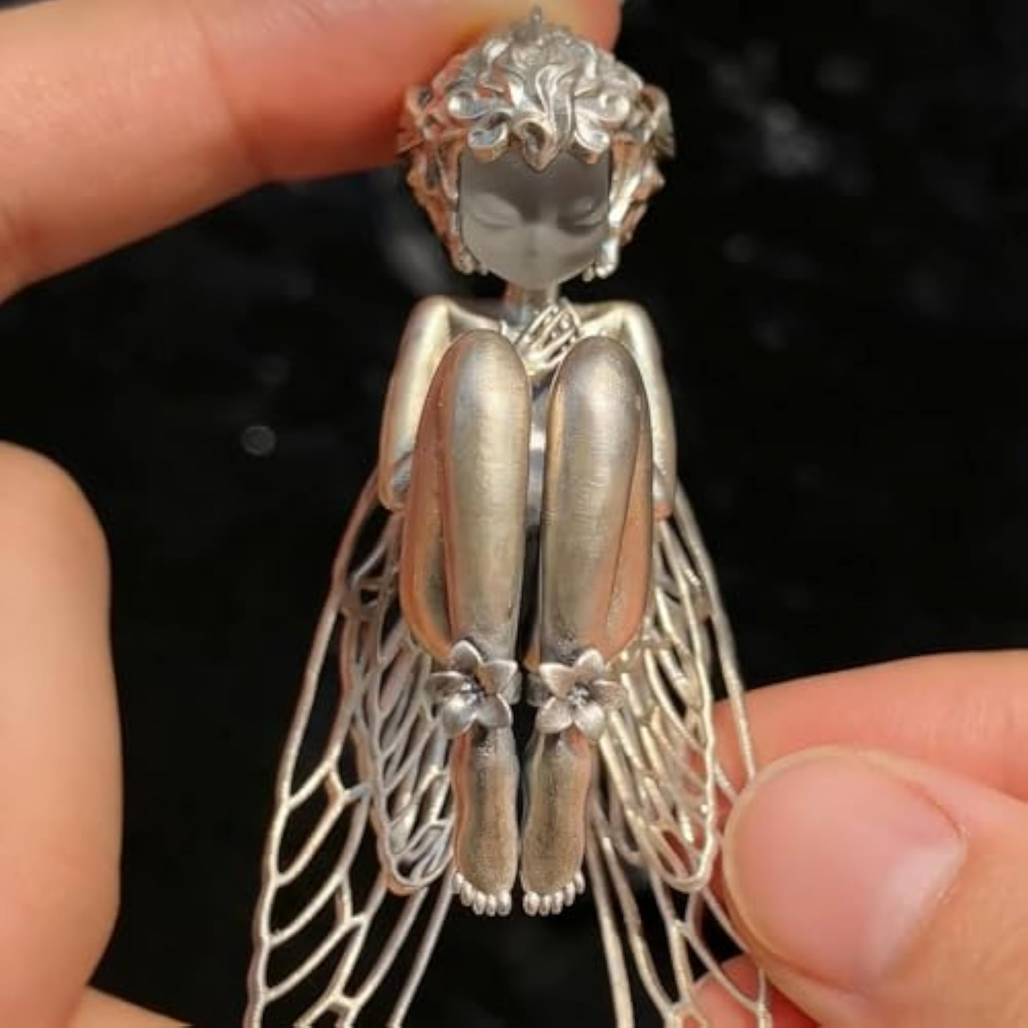Delicate Filigree Wings Silent Angel Charm Pendant