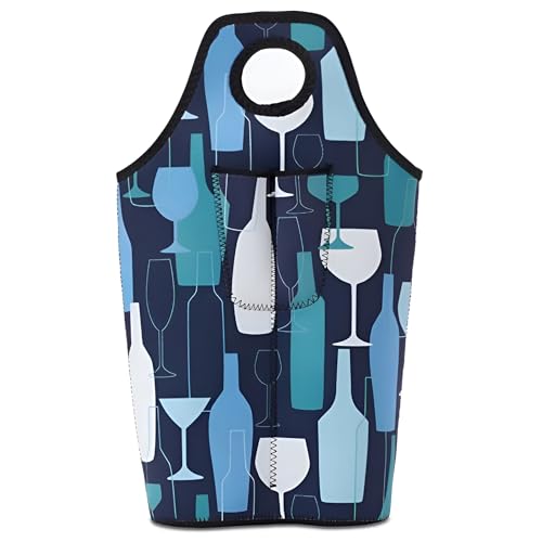 Wine Enthusiast Navy Mod 2-Bottle Neoprene Wine Bag with Included Corkscrew – Insulated Material Tote for Two 750 mL Bottles, Water-Resistant & Travel-Ready