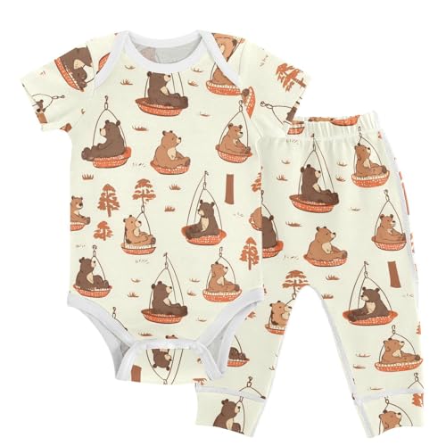 vvfelixl Baby Layette Sets Clothes,Brown Bears Baby Bodysuits Set,Unisex Babys Pants Sets Short Sleeve 12-18M