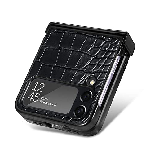 Coque Samsung Galaxy Z Flip 4 anti-reflets et anti-dérapante à motif crocodile noir