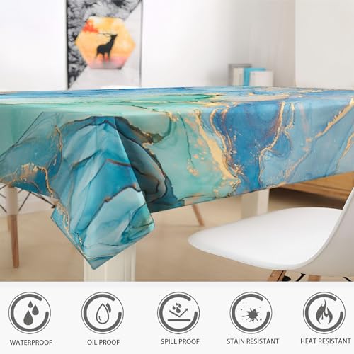 Nappe 3D rectangulaire en polyester bleu effet marbre 140x180 cm