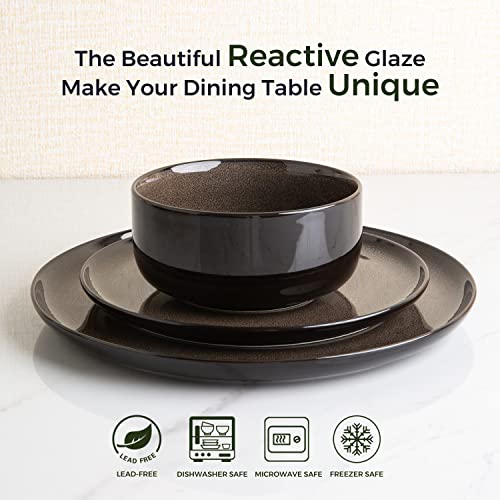 Leratio Ceramic Dinner Plates Set Of 6, 10.5 Inch Reactive Glaze Porcelain Plates, Modern Shape Dinnerware Dishes Set For Kitchen,Microwave&Dishwasher&Oven Safe, Scratch Resistant-Coffee #TOP1