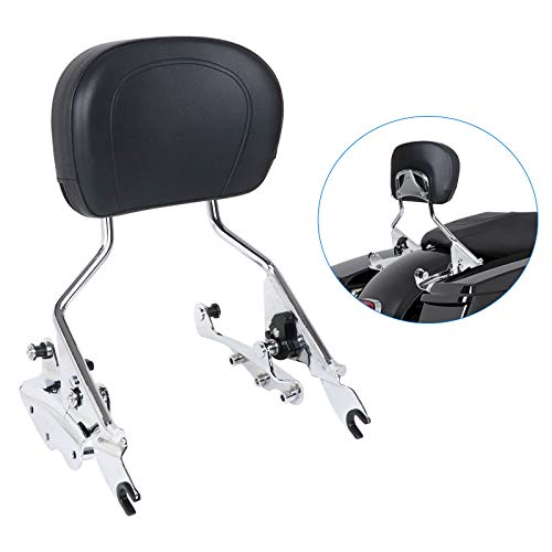KOLEMO Detachable Backrest Sissy Bar Upright Passenger Backrest w/Pad with 4 Point Docking Hardware Kit Compatible With For Touring Road King Street Glide FLHR FLHX FLHT FLTR 2009-2013 (Chrome)