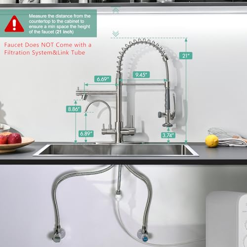 Image of Fapully 3 in 1 Commercial Kitchen Faucet with Sprayer and Water Filler | Brushed Nickel, Kitchen Upgrades,Pull Down Kitchen Sink Faucet with Drinking Water Faucet,llave para fregadero de cocina