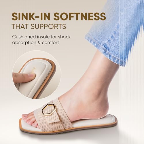 Image of Frido Women's Comfort Flat Sandals | Ethnic Style Slip-On | Super Soft Cushioned Sole, Padded Knit Upper, Breathable & Anti-Skid Zero-Drop | Available in Comfort Flat & Ethnic Kolhapuri style