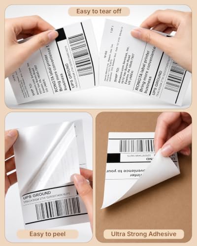 Image of Rongta Fanfold 4x6 Direct Thermal Labels, Perforated Shipping Label Printer Paper for Lable Printers, Clear Printing and Strong Adhesive (White 4x6, 1 Stacks | 500 Labels)