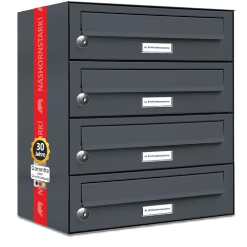 AL Briefkastensysteme 4er Briefkastenanlage Anthrazit Grau RAL 7016,...