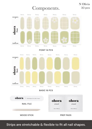 Image of ohora Semi Cured Gel Nail Strips (N Olivia) - Green, Patterned, Works with Any UV /LED Lamps, Salon-Quality, Long Lasting, Easy to Apply & Remove