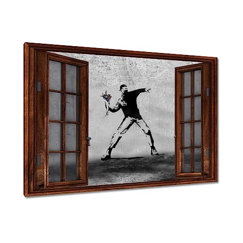 Tableau Banksy Flower Thrower 120x80 cm imprimé sur toile