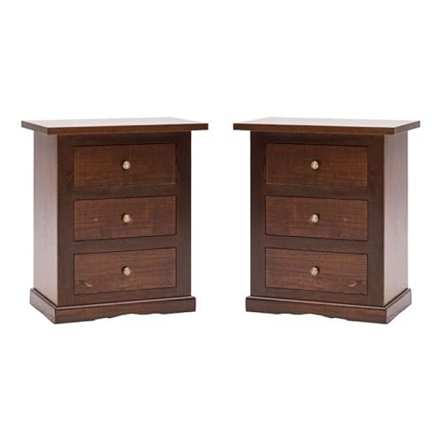 Vicentini arreda 2 COMODINI TOSCANO 3 CASSETTI IN LEGNO ARTE POVERA NOCE SCURO