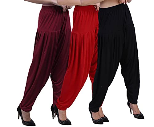 Image of CASUALS Women's Regular Fit Viscose Drawstring Patiala Harem Pants Combo Pack 3
