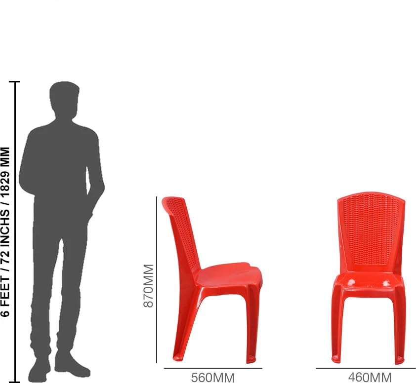 Image of Furniture 4 Seater Max Plastic Cross Leg Dining Table and 4 Nos SW-01701 Without arm chairfor Home, Garden & Cafeteria (Finish Color -Red top with Black Legs, DIY(Do-It-Yourself)
