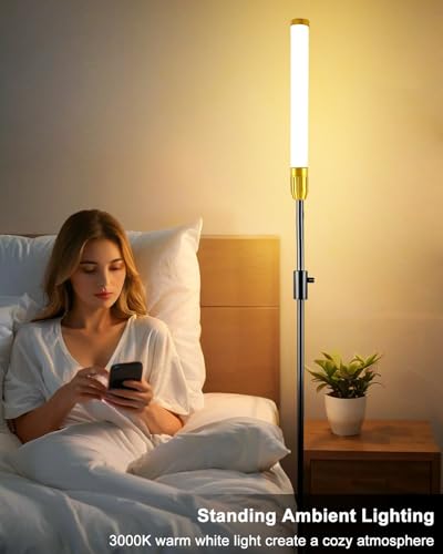 Image of Lightdot 68IN LED Floor Lamps for Living Room, Stepless Dimmable(10-100% Brightness) Modern Standing Tall Lamp with Milky White Cylindrical LampHead,Mid Century Industrial Floor Lamp for Bedroom-Black