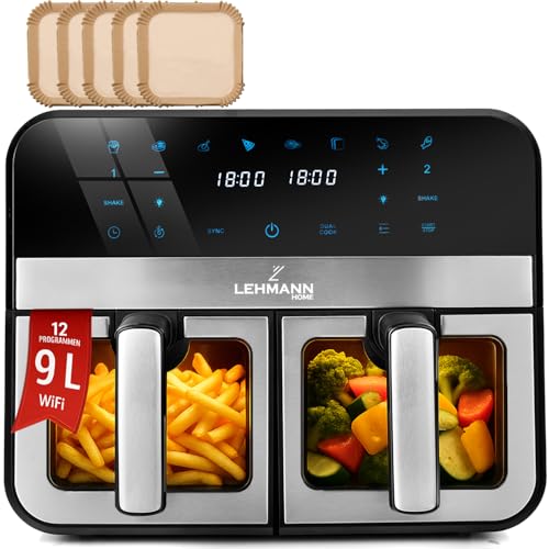 LEHMANN Air Fryer 9L, Dual Friteuse sans Huile avec 2 Tiroirs, 24...