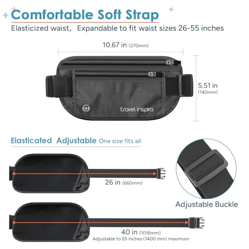 travel inspira travel money belt with slim anti-theft rfid blocking passport holder for travel concealed under clothes for ultimate protection of credit cards cash passport amp documents black
