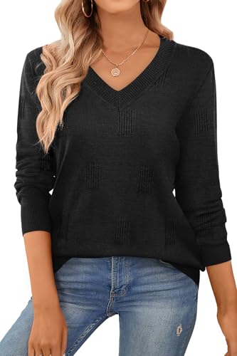 WIHOLL Sweaters for Women V Neck Long Sleeve Tops Fashion Lightweight Pullover Clothes Fall Outfits 2025