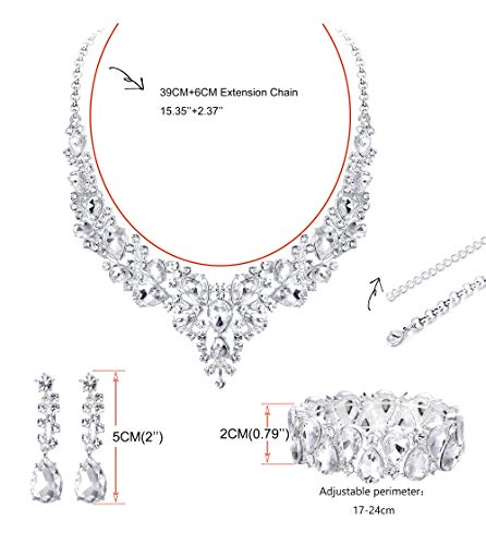 Udalyn Crystal Bridal Jewelry Sets For Women Necklace Earrings Bracelet Set For Wedding Rhinestone Bridesmaid Gifts Fit With Wedding Dress #TOP2