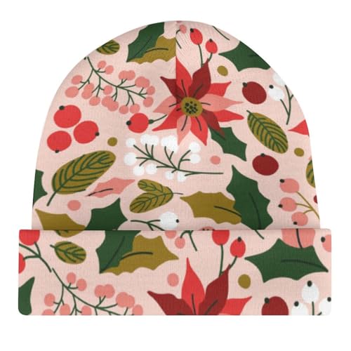 Blooming Red Christmas Flower Poinsettia Pattern Kids Beanie Hat for for Girls Boys Children Cap Winter Knitted Chemo Cancer Headwear Accessories Gifts Decoration4