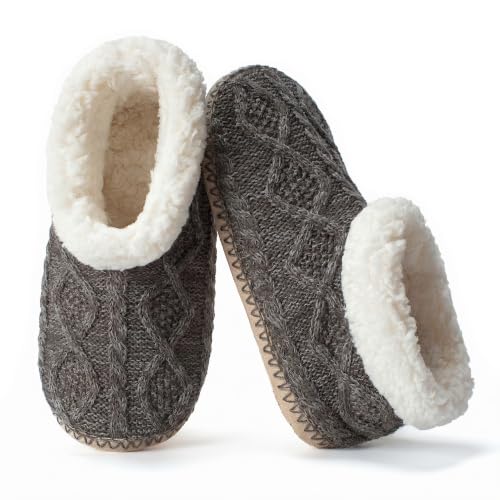 Image of cosyone1997 Cable Knit Slipper Socks for Women Non Slip Soft Sole | Fuzzy sherpa lining, gripper dots, flexible bootie coverage and machine washable care for warm, comfortable indoor wear
