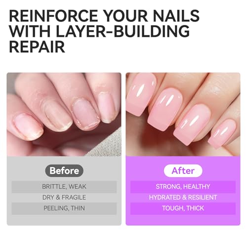 Image of Gelike EC Nail Growth Treatment: Milky Pink 15ml Natural Nail Strengthener for Weak and Damaged Nails - Protein Nail Hardener for Home Salon Outdoor