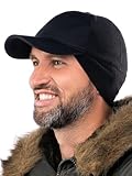 2SBR 2SABERS Mens Winter Hat with Earflaps and Visor - Warm Trucker Baseball Cap Hat Black