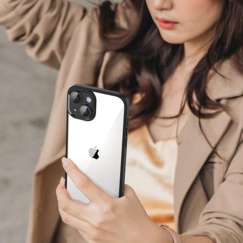 Image of VONZEE Clear Transparent Back Cover Case for iPhone 15 with Camera Protection Anti Yellow Slim Fit Anti-Fingerprint & Lightweight Protective Cover-Black