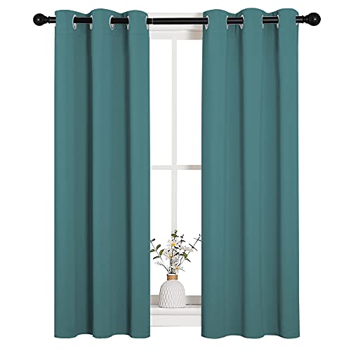 Image of NICETOWN Bedroom Curtain Panels Blackout Draperies, Thermal Insulated Solid Grommet Blackout Curtains /Drapes (Sea Teal, One Pair, 29 by 45-Inch)