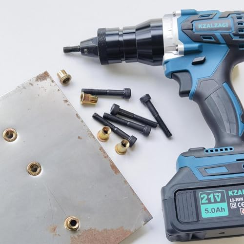 kzalzaci Cordless Rivet Nut Tool, Battery Powered Rivet Nut Gun for Metric Nutserts M4-M5-M6-M8-M10, Auto/Manual Nut Riveting, Memory Function, 5.0Ah Battery