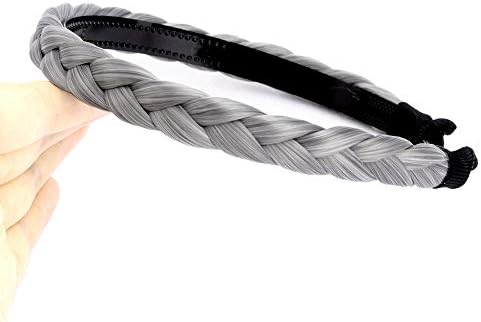 aHairBeauty Plaited Braided Headband Hair Band Synthetic Braid Hairpieces Wig with Teeth Accessories for Women Girl Wide 0.7 Inch (Smoky Gray)