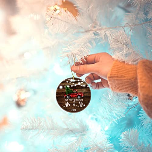 Juooe Our First Christmas As Mr & Mrs Just Married Re Truck Christmas Tree Ornament Our First Christmas As Mr. And Mrs. Gift For Newlywed Couple 2023 (Brown Mr Mrs) #TOP4
