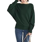 Qin Derdom Pull Chauve Souris pour Femme   Pull Côtelé Ample Taille Unique avec Col Bateau, Pull Surdimensionné avec Manches Longues Dolman
