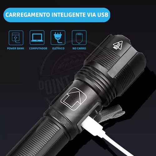 LANTERNA LED T9 P50 SUPER POTENTE LONGA DURAÇÃO RECARREGAVEL COM LONGO ALCANCE ZOOM E 5 MODOS DE ILU