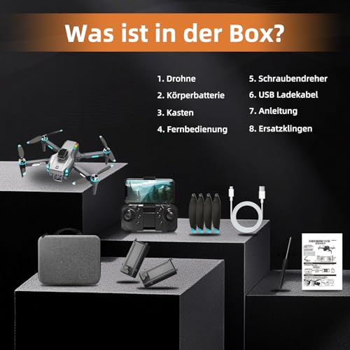 Drohne mit Kamera 4K, Mini Drohne mit Kamera und GPS, Bürstenloser Motor, Hochauflösende Fotos und Videos, 3D Flip, Optisches Schweben, Hindernisvermeidung, Ein-Knopf-Start, Für Anfänger