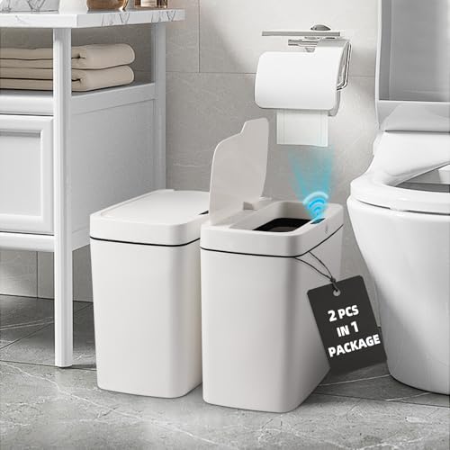 CONERX Bathroom Trash Can with Lid 2 Pack 3.9 Gallon Touchless Automatic Garbage Can