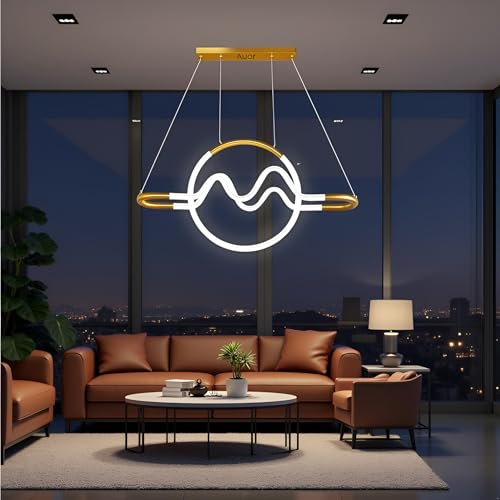 Image of Avior Modern LED Chandelier, Creative 3 Ring Pendant Lamp with Height-Adjustable Pendant Light, Living Room Chandelier, Bedroom, Dining Room Pendant Light (Ch27)