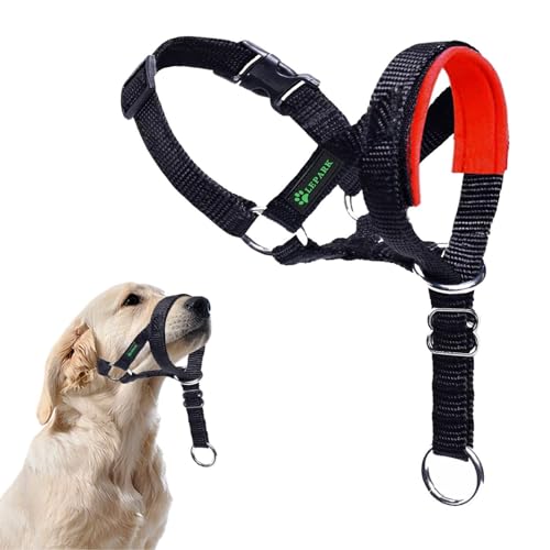 ILEPARK Cuello De Cabeza para Perros con Correa de Seguridad, arnés de Cabeza para Que los Perros dejen de Tirar, Ajustable y fácil de controlar (L, Rojo)