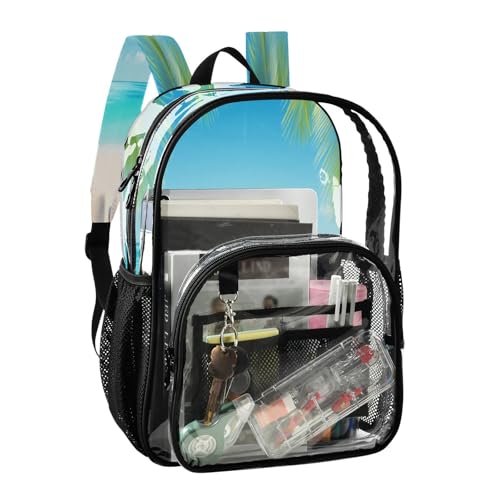 Sunny Beach Clear Backpack - Stadium Approved Large 15.7-inch Waterproof Transparent Bag for Sports, Concerts, Work, Travel#2052