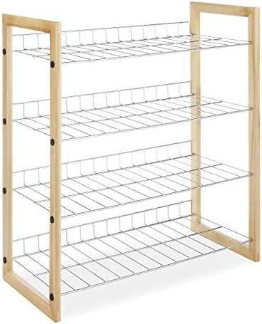 Whitmor 4 Tier Storage Organizer-Natural Wood and Chrome Closet Shelf