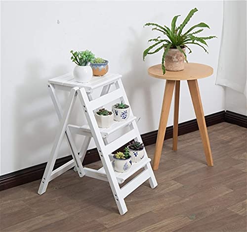 Escabeau pliable en bois 3 marches antidérapant pour la sécurité domestique Blanc