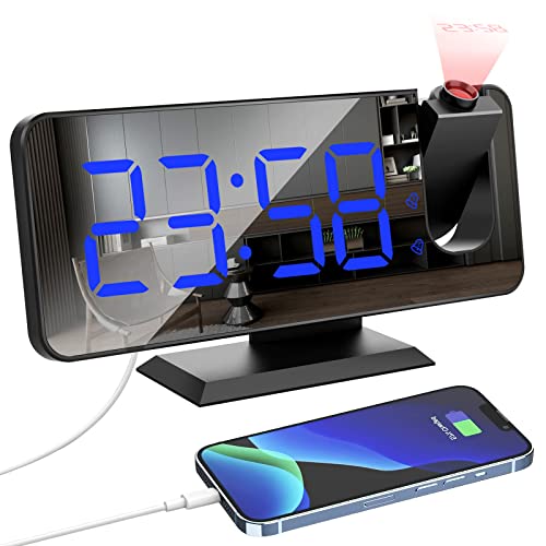 Xakay Projektionswecker für Schlafzimmer Decke Digital Wecker, Wecker mit Projektion 180 °, USB-Anschluss, 7,3 Zoll Großer LED-Anzeige, Dual Alarme, Schlummermodell, 4 Dimmer für Kinder, Senioren Cover