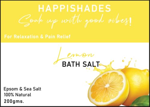 Image of Happishades Bath Salt | For Body & Foot Spa, Calming, Relaxing, Muscle Aches Pain Relief, Aromatherapy | Pure & Natural Epsom, Sea Salt & Essential Oils - 200 grams (Mint & Lemon)