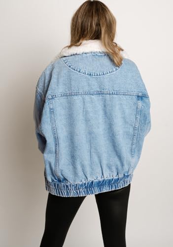 chouyatou Women's Warm Sherpa Collar Denim Jacket Faux Fur Collar Denim Coat Trucker Jacket4