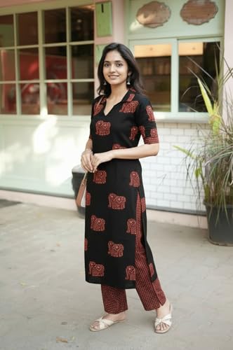 Image of ANNI Designer Women's Rayon Viscose Printed Kurta Pant Set | Collar Neck Straight Ethnic Suit for Casual, Daily, and Office Wear
