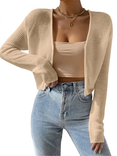 Image of Cropped Cardigan Sweaters Open Front Long Sleeve Cardigans Lightweight Fall Bolero Shrugs