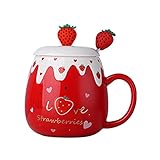 カップ 500ml いちご コーヒーカップ マグカップ 陶器 セラミック いちごカップ 大容量 耐高温 軽量 誕生日プレゼント おもしろい おしゃれ かわいい レディース メンズ 子ども (レッド)